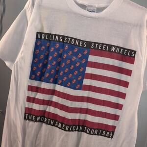Rolling Stones Steel Wheels Vintage 80s Soft 50/50 Blend Rock Band Tour Shirt XL